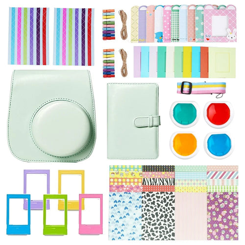 For FujiFilm Instax Mini 12 11-in-1 Accessories Kit Camera Bag Album Photo Frame Stickers Clips Set - Mint Green - 1