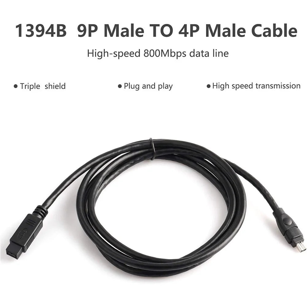 JUNSUNMAY 3m IEEE 1394 FireWire Cable 800 9Pin to 400 4Pin Data Transfer Adapter Cord - 4