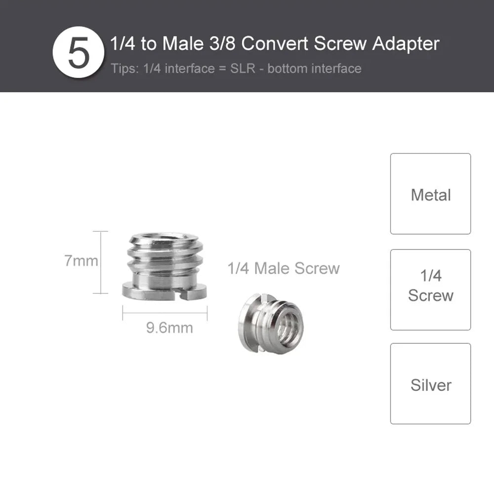 240 Screw Converter for Tripod, Monopods Female 1 / 4" to Male 3 / 8" Screw Adapter DSLR Camera Accessories - 7