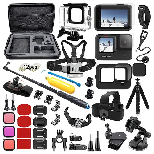 55-in-1 Action Camera Accessories Kit with Waterproof Housing Case, Selfie Stick, Tripod, Screen Protector for GoPro Hero 9 / 10 / 11 / 12 - 1