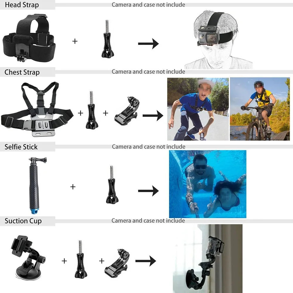55-in-1 Action Camera Accessories Kit with Waterproof Housing Case, Selfie Stick, Tripod, Screen Protector for GoPro Hero 9 / 10 / 11 / 12 - 7