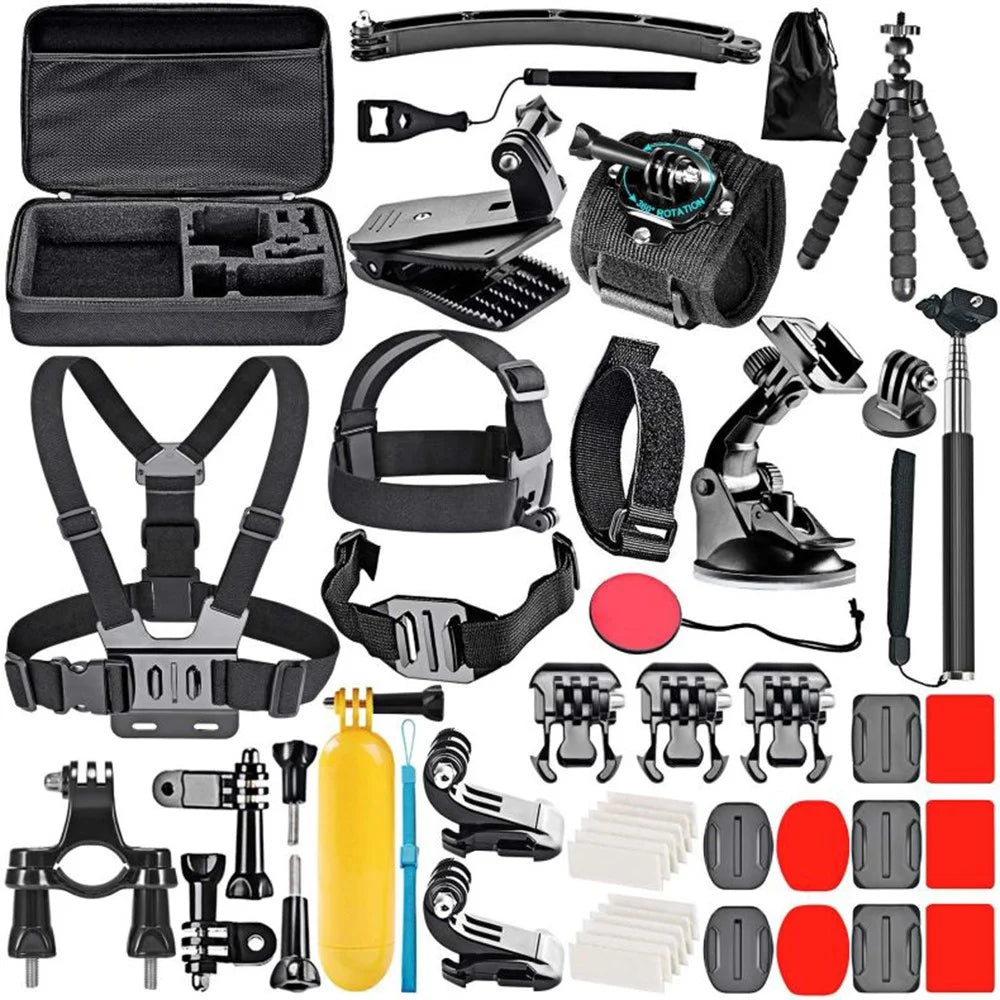 50-in-1 Accessories Kit with Camera Bag, Selfie Stick, Tripod, Strap for GoPro, DJI Osmo, Insta360, SJ, AKASO, XTU - 1