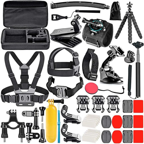 50-in-1 Accessories Kit with Camera Bag, Selfie Stick, Tripod, Strap for GoPro, DJI Osmo, Insta360, SJ, AKASO, XTU - 1
