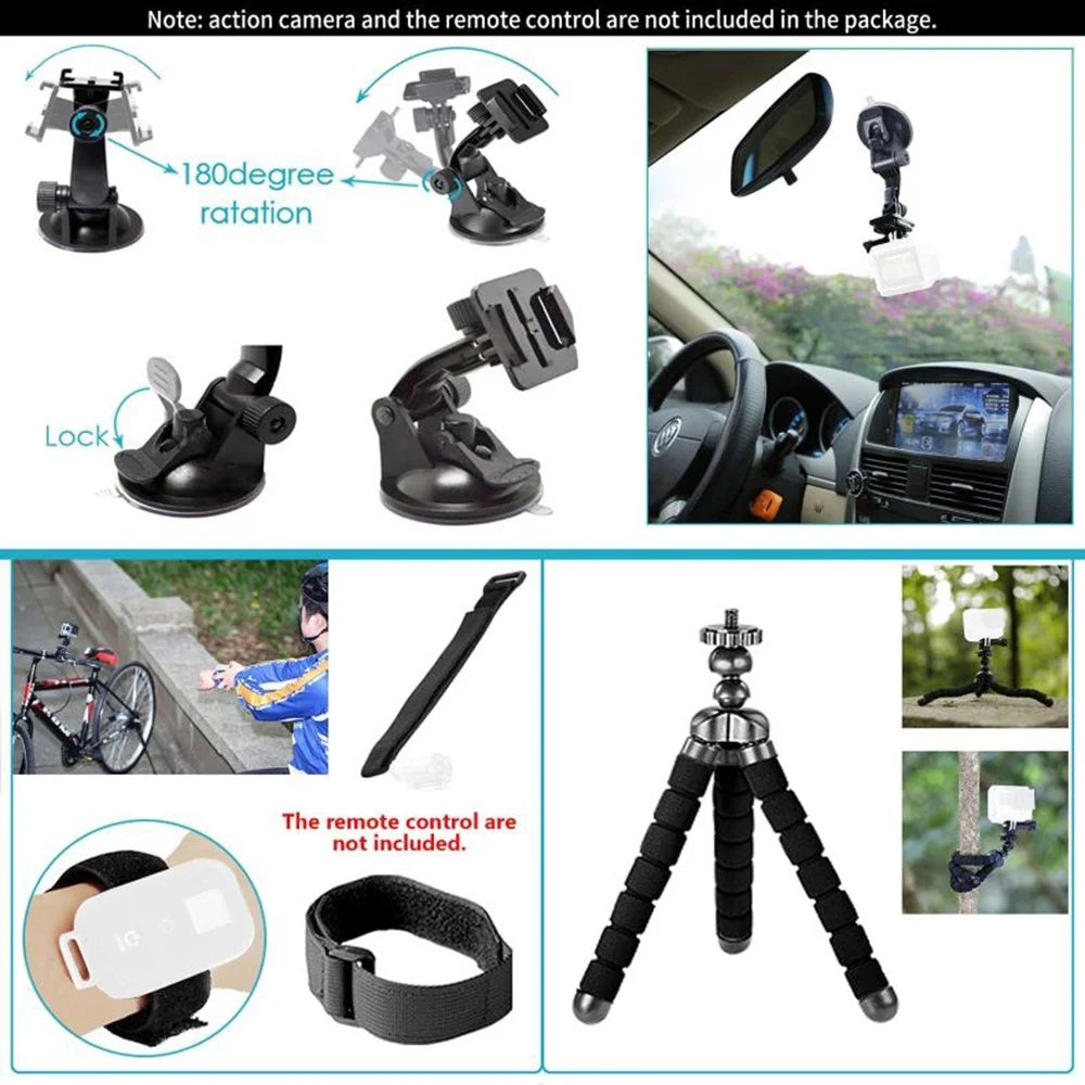 50-in-1 Accessories Kit with Camera Bag, Selfie Stick, Tripod, Strap for GoPro, DJI Osmo, Insta360, SJ, AKASO, XTU - 2