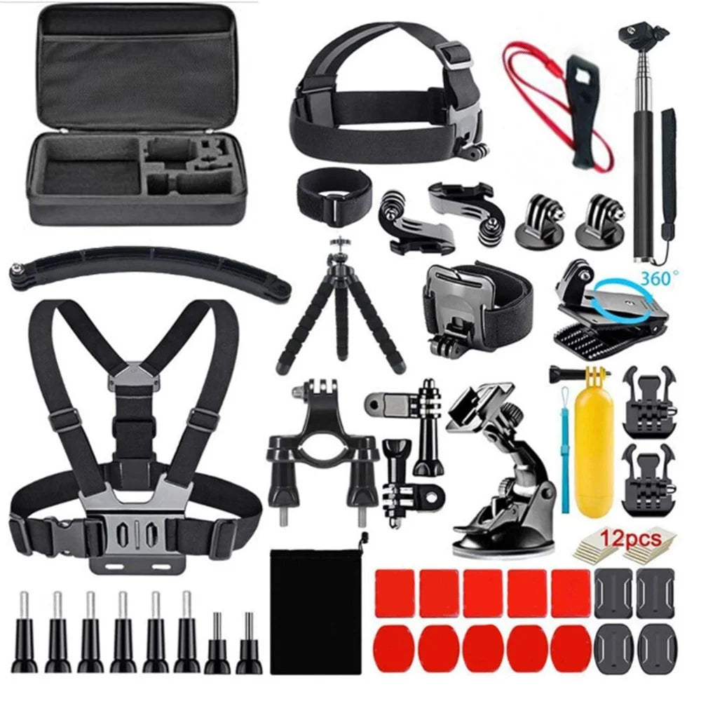 55-in-1 Accessories Kit with Straps, Selfie Stick, Tripod, Camera Bag for GoPro 13 12 11 10 9 8 7 6, DJI Osmo, SJCAM, AKASO - 1