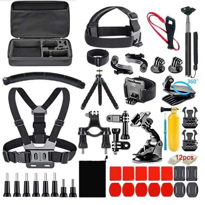 55-in-1 Accessories Kit with Straps, Selfie Stick, Tripod, Camera Bag for GoPro 13 12 11 10 9 8 7 6, DJI Osmo, SJCAM, AKASO - 1