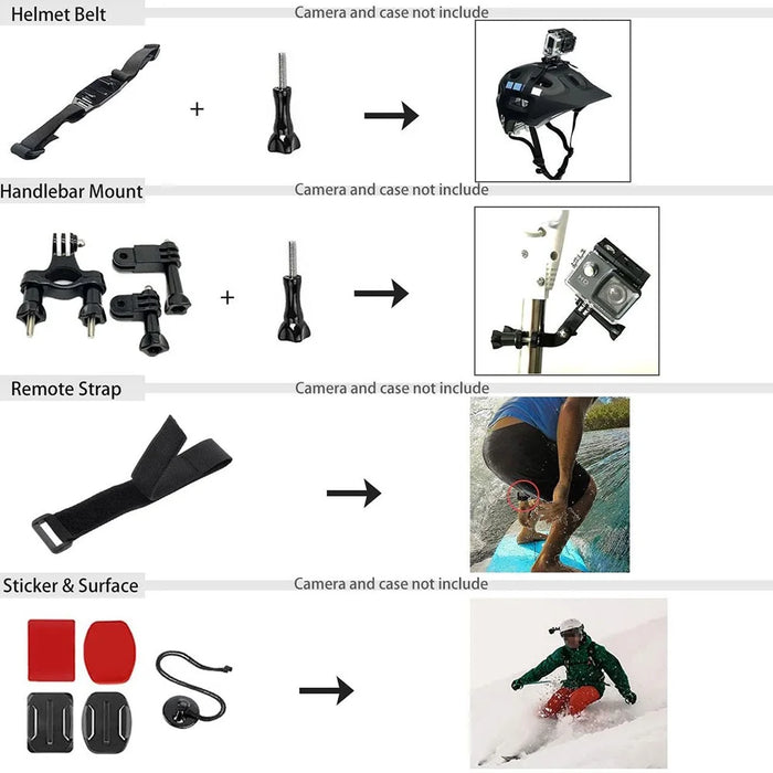 48-in-1 for GoPro Sports Camera Accessories Kit Outdoor Running Cycling Ski Chest Wrist Strap Headband Mount Parts Set - 3