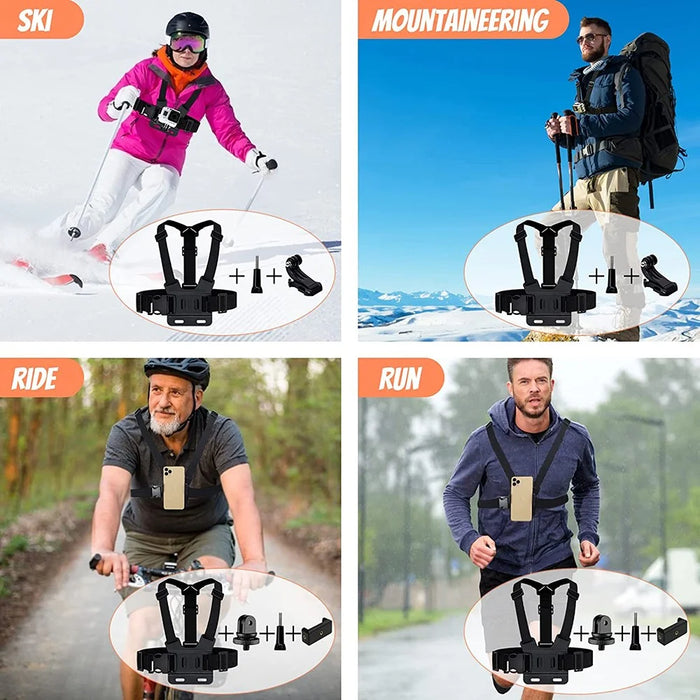 48-in-1 for GoPro Sports Camera Accessories Kit Outdoor Running Cycling Ski Chest Wrist Strap Headband Mount Parts Set - 4