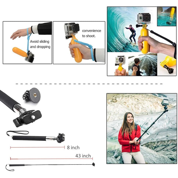 48-in-1 for GoPro Sports Camera Accessories Kit Outdoor Running Cycling Ski Chest Wrist Strap Headband Mount Parts Set - 5