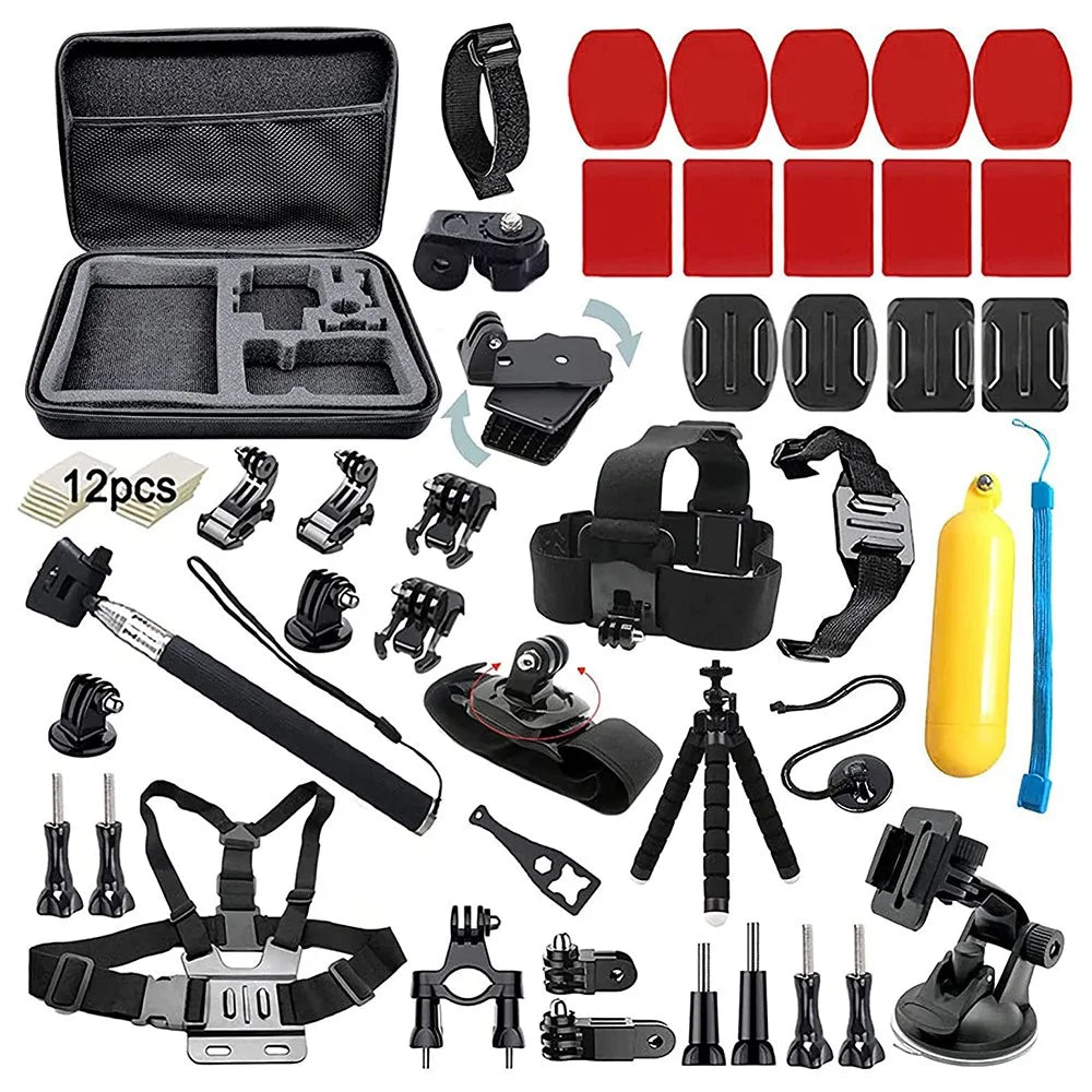 54-in-1 for GoPro Action Camera Accessories Running Cycling Ski Travel Chest Wrist Strap Tripod Mount Parts Set - 1