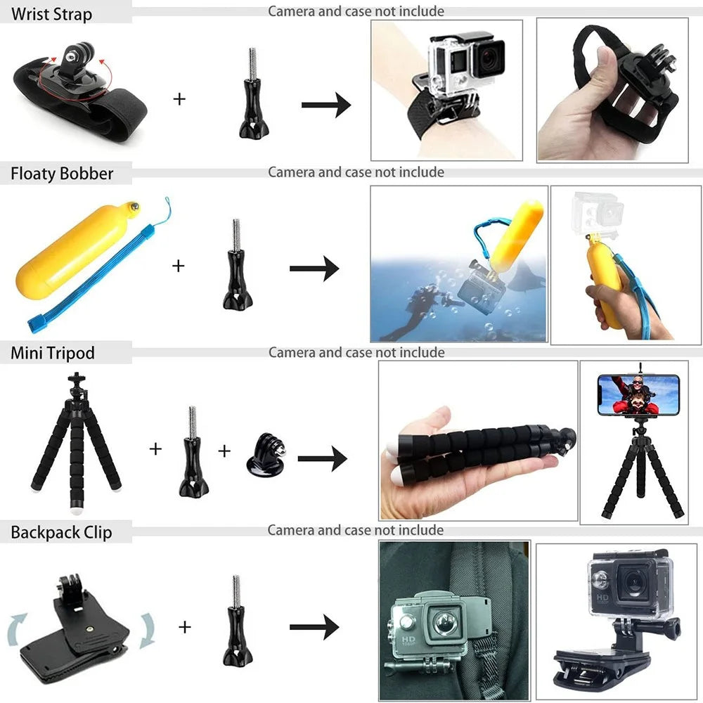 54-in-1 for GoPro Action Camera Accessories Running Cycling Ski Travel Chest Wrist Strap Tripod Mount Parts Set - 3