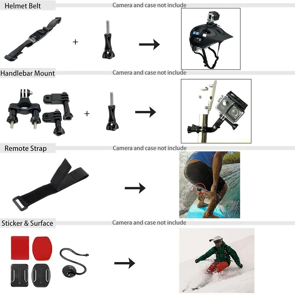 54-in-1 for GoPro Action Camera Accessories Running Cycling Ski Travel Chest Wrist Strap Tripod Mount Parts Set - 4