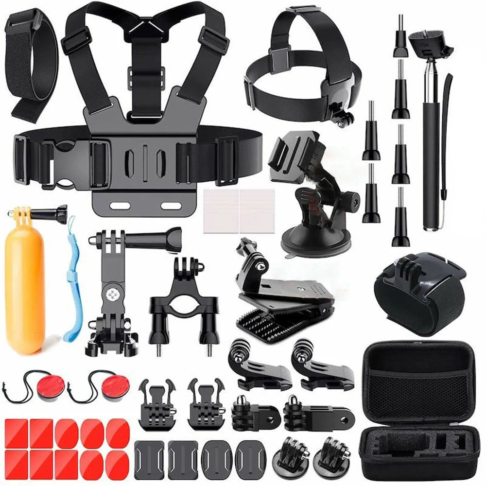 49-in-1 Universal Accessories Kit for GoPro Action Camera Parts with Camera Bag, Selfie Stick, Straps - 1