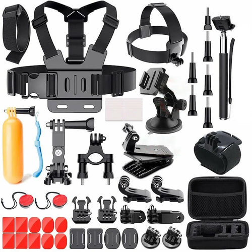 49-in-1 Universal Accessories Kit for GoPro Action Camera Parts with Camera Bag, Selfie Stick, Straps - 1