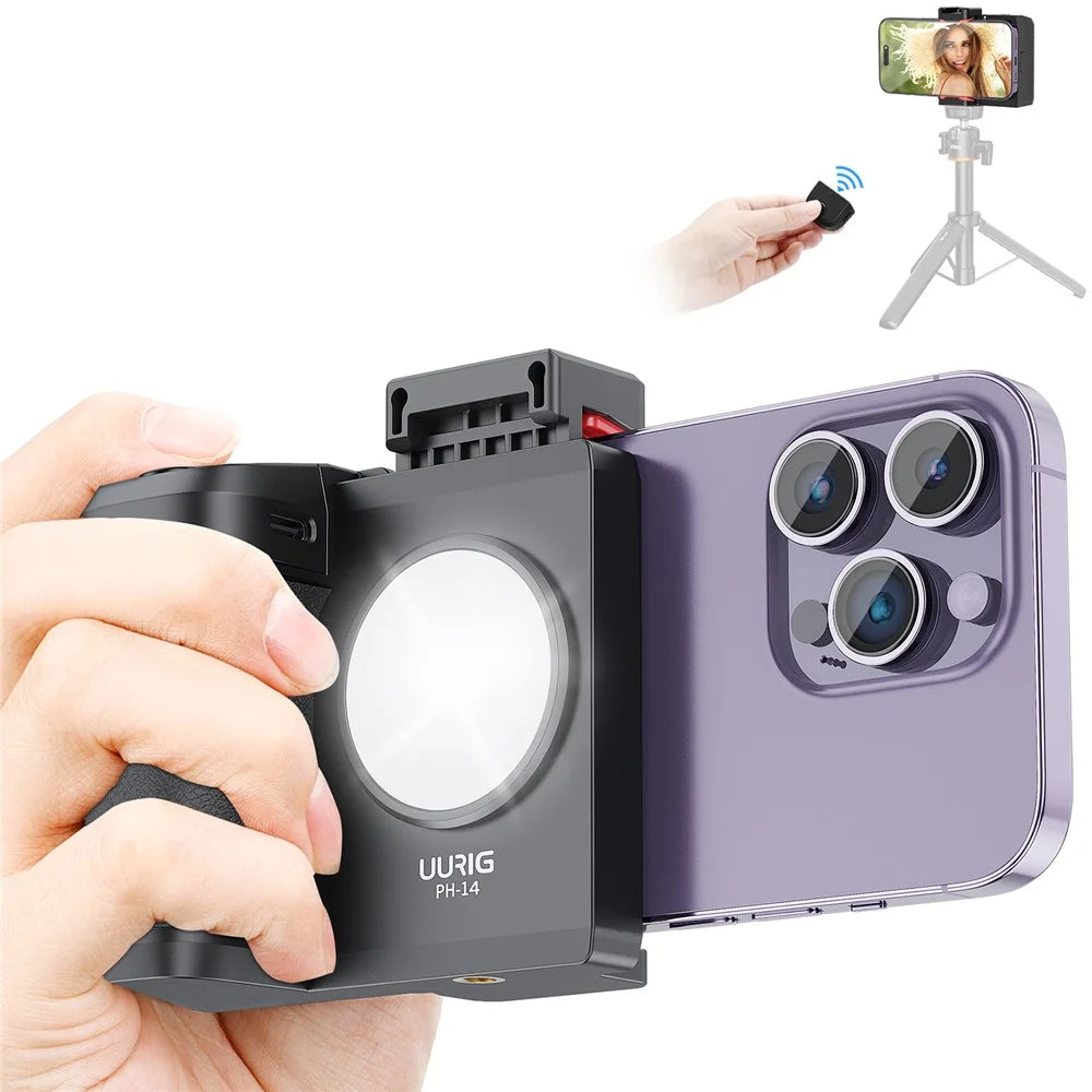 UURIG PH-14 Wireless Selfie Booster Handle Grip Phone Holder Stabilizer Built-in LED Fill Light for Video Photo Shooting - 1