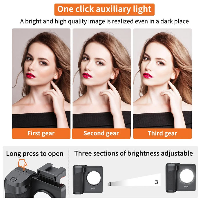 UURIG PH-14 Wireless Selfie Booster Handle Grip Phone Holder Stabilizer Built-in LED Fill Light for Video Photo Shooting - 4