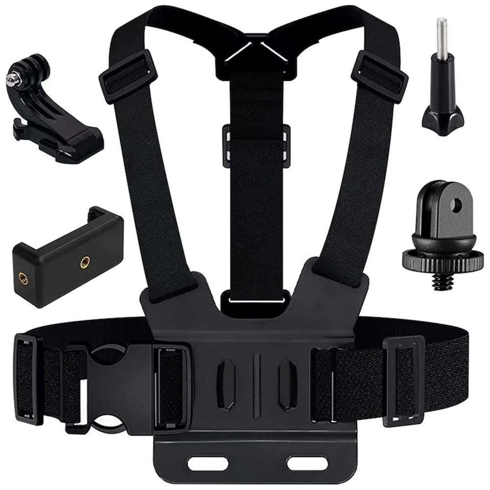 For GoPro Hero 13 / 12 / 11 / 10 / 9 / 8 / 7 / 6 / 5 / 4 / 3+ Chest Strap Belt 5-in-1 Body Harness Mount Set with 1 / 4" Adapter, Clip, Long Screw - 1