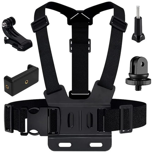 For GoPro Hero 13 / 12 / 11 / 10 / 9 / 8 / 7 / 6 / 5 / 4 / 3+ Chest Strap Belt 5-in-1 Body Harness Mount Set with 1 / 4" Adapter, Clip, Long Screw - 1
