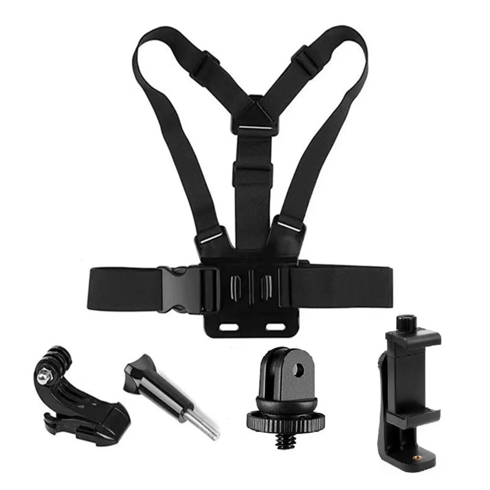 Chest Strap for GoPro Hero Action Camera 5-in-1 Chest Mount Harness Kit with Small Hole 1 / 4" Converter, J-hook Base, Phone Clip - 1