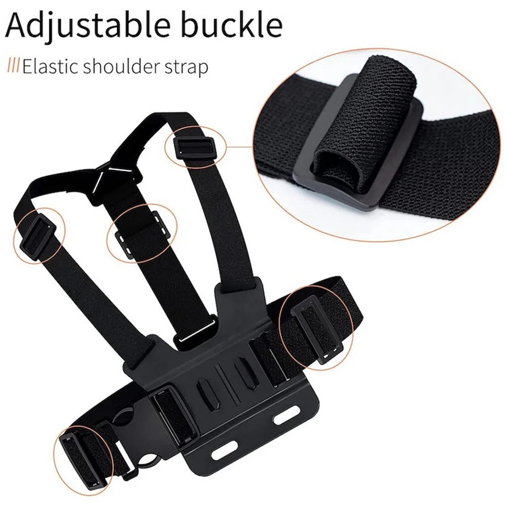 Chest Strap for GoPro Hero Action Camera 5-in-1 Chest Mount Harness Kit with Small Hole 1 / 4" Converter, J-hook Base, Phone Clip - 4