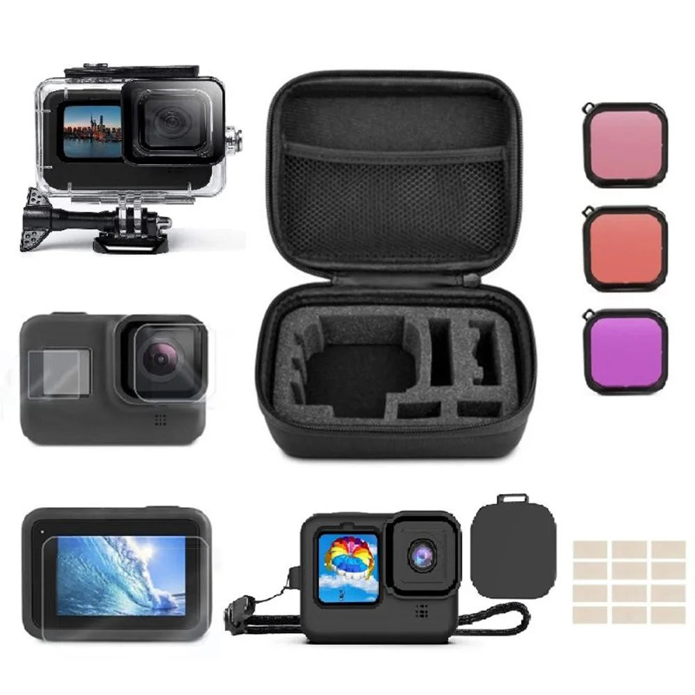 30m Underwater IP68 Waterproof Case for GoPro Hero 12 / 11 / 10 / 9 Silicone Cover Storage Bag Tempered Glass Film Set - 1