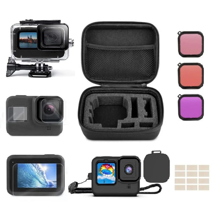 30m Underwater IP68 Waterproof Case for GoPro Hero 12 / 11 / 10 / 9 Silicone Cover Storage Bag Tempered Glass Film Set - 1