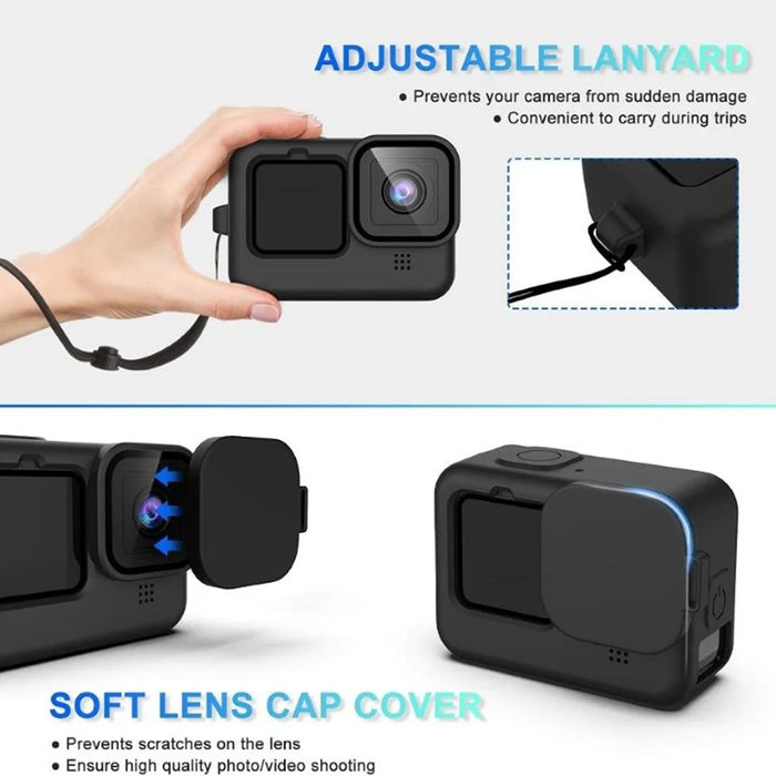 30m Underwater IP68 Waterproof Case for GoPro Hero 12 / 11 / 10 / 9 Silicone Cover Storage Bag Tempered Glass Film Set - 6