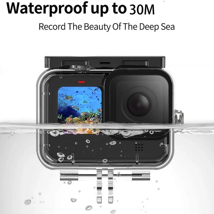 30m Underwater IP68 Waterproof Case for GoPro Hero 12 / 11 / 10 / 9 Silicone Cover Storage Bag Tempered Glass Film Set - 7