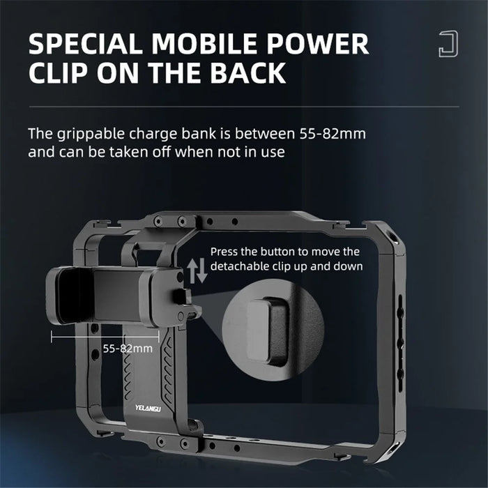 YELANGU LW-B01A Aluminum Alloy Phone Cage Rig Wooden Handle Phone Video Stabilizer Grip with Power Bank Clip - 3