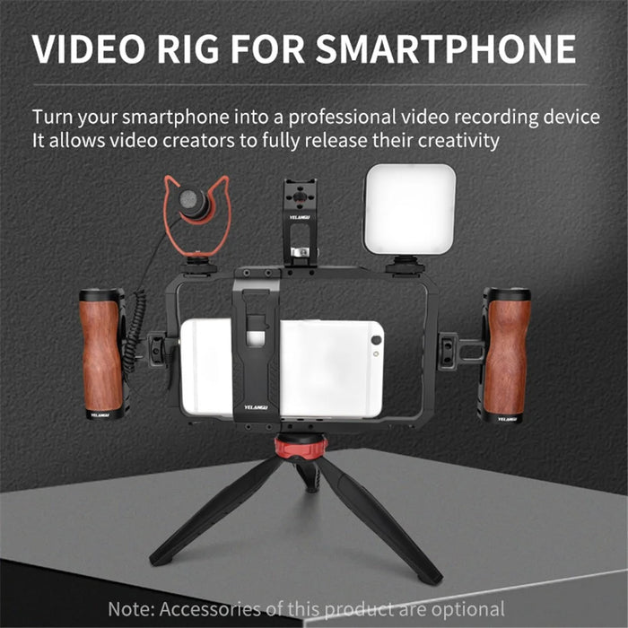 YELANGU LW-B01A Aluminum Alloy Phone Cage Rig Wooden Handle Phone Video Stabilizer Grip with Power Bank Clip - 5