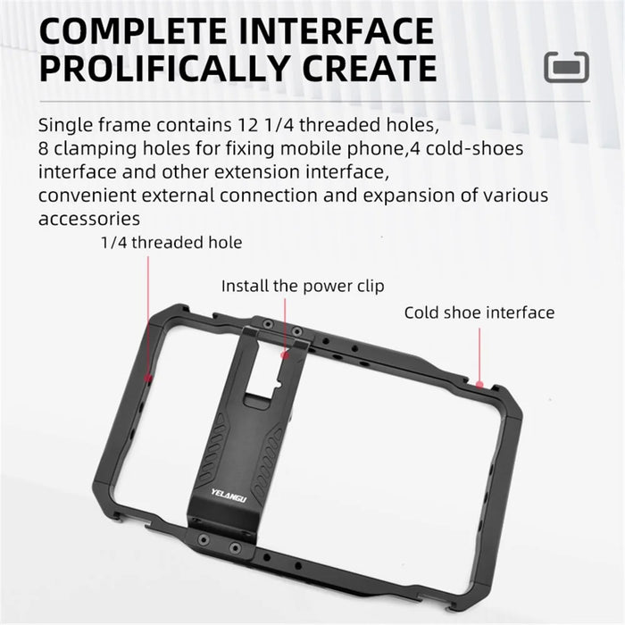 YELANGU LW-B01A Aluminum Alloy Phone Cage Rig Wooden Handle Phone Video Stabilizer Grip with Power Bank Clip - 6