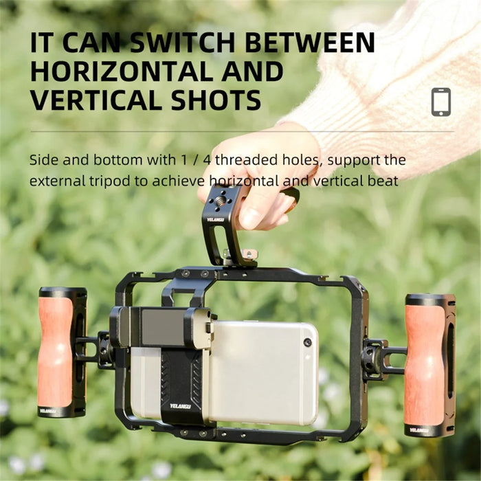 YELANGU LW-B01A Aluminum Alloy Phone Cage Rig Wooden Handle Phone Video Stabilizer Grip with Power Bank Clip - 7