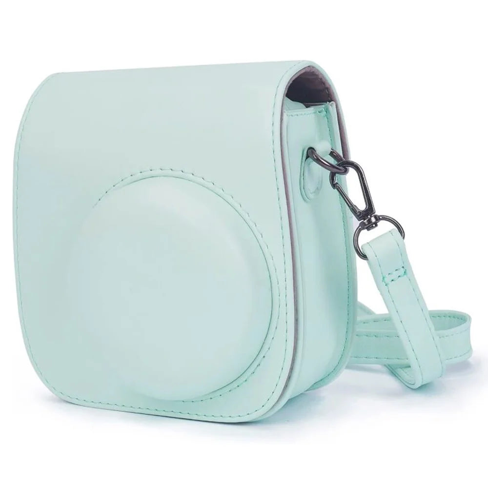 For Fujifilm Instax mini 12 / 11 / 9 / 8+ / 8 PU Leather Camera Bag with Photo Frame Album Stickers Kit Set - Mint Green - 3