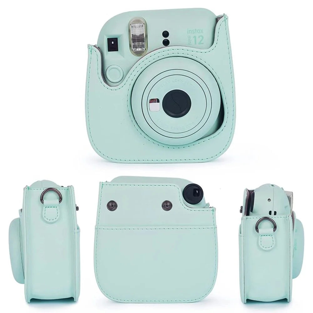 For Fujifilm Instax mini 12 / 11 / 9 / 8+ / 8 PU Leather Camera Bag with Photo Frame Album Stickers Kit Set - Mint Green - 4