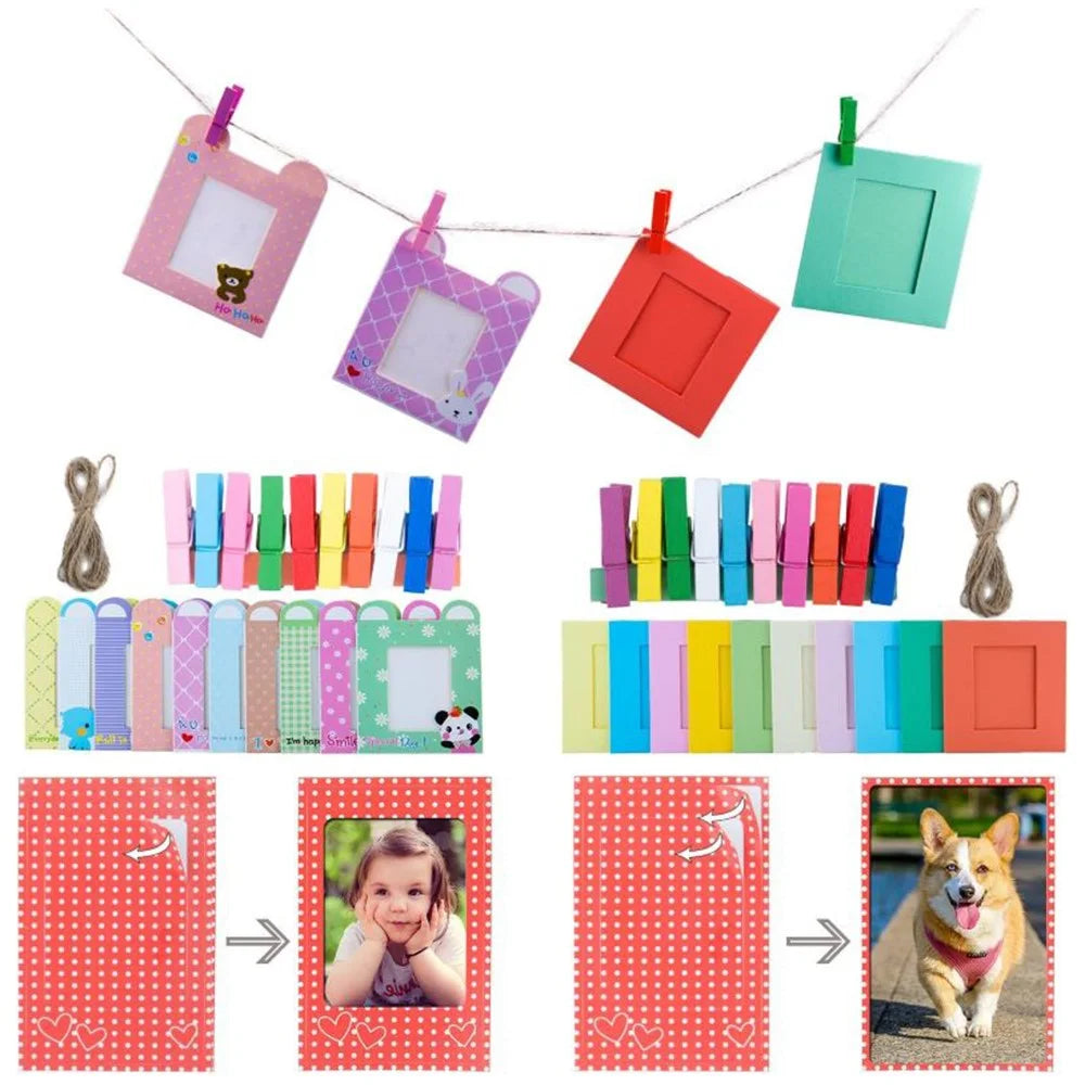 For Fujifilm Instax mini 12 / 11 / 9 / 8+ / 8 PU Leather Camera Bag with Photo Frame Album Stickers Kit Set - Mint Green - 6