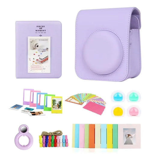 For Instax Mini 12 7-in-1 Accessories Kit Camera Bag Album Photo Frame Stickers Lens Set - Purple - 1