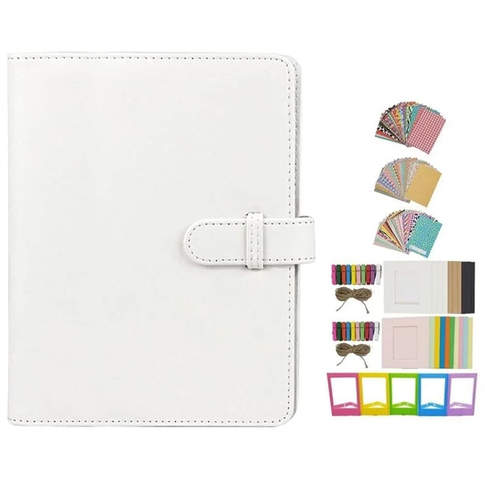 For Instax 3-inch Photos 256 Pockets PU Leather+PVC Album Frame Stickers Set 7-in-1 Accessories Kit - White - 1