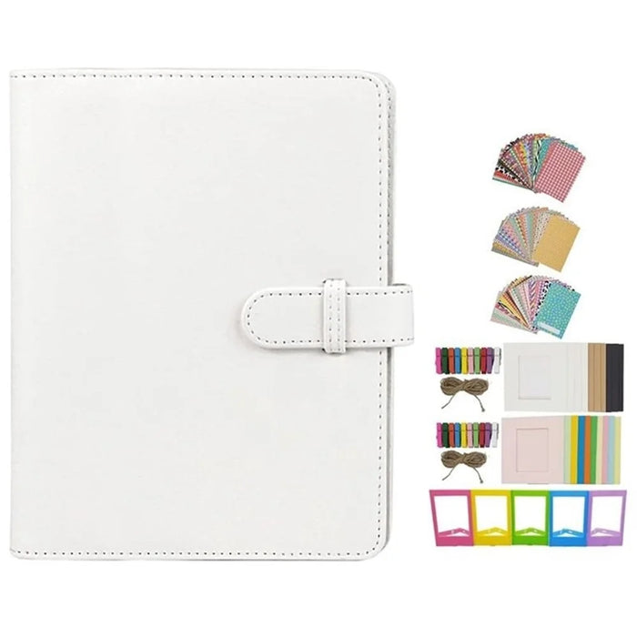 For Instax 3-inch Photos 256 Pockets PU Leather+PVC Album Frame Stickers Set 7-in-1 Accessories Kit - White - 1