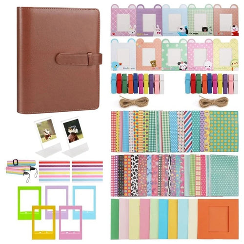 Accessories Kit for Instant Camera Parts with PU Leather Album, Acrylic Photo Frames, Stickers - Brown - 1
