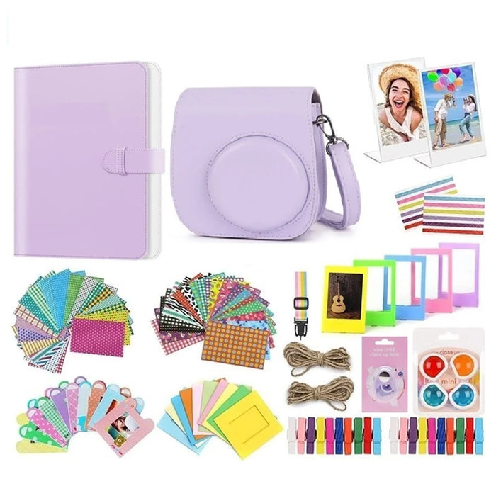 Accessories Kit for Fujifilm Instax Mini 11 / 12 Instant Camera Parts with Carrying Case, Photo Album, Frames, DIY Sticker, Filter - Purple - 1
