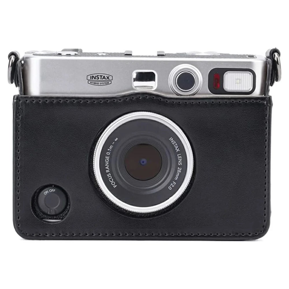 For Instax mini Evo PU Leather Retro Camera Bag Anti-drop Protective Cover with Shoulder Strap - Black - 2