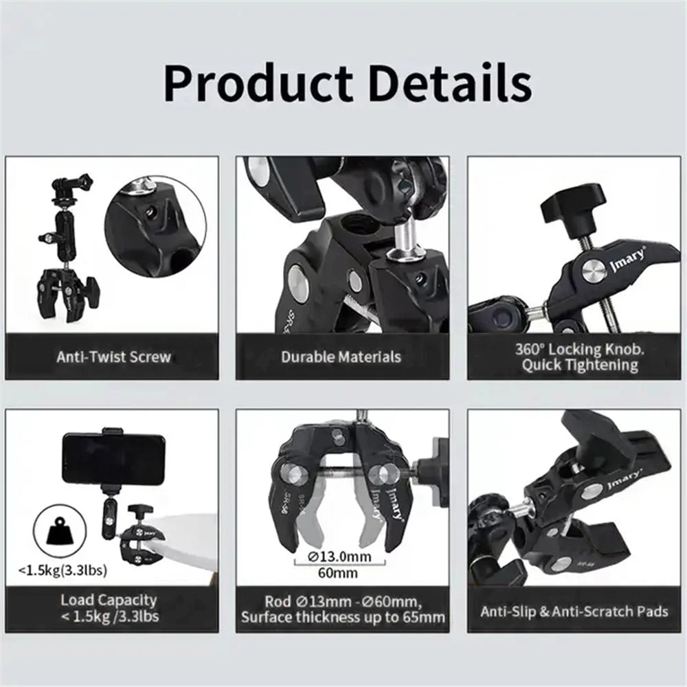 JMARY SR-56 For GoPro Action Camera Phone Holder Aluminum Camera Mount Clamp - 4