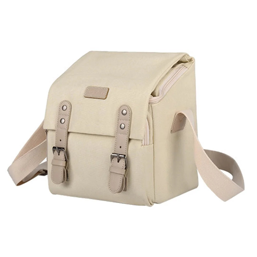 CWATCUN N1 Size M Portable Canvas Camera Storage Crossbody Bag for 1 Camera + 2 Lens - Beige - 1
