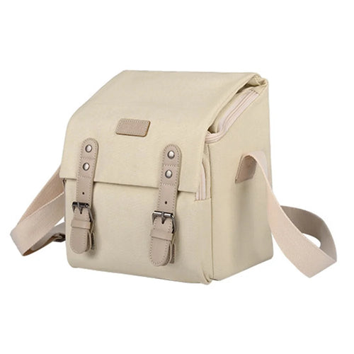 CWATCUN N1 Size M Portable Canvas Camera Storage Crossbody Bag for 1 Camera + 2 Lens - Beige - 1