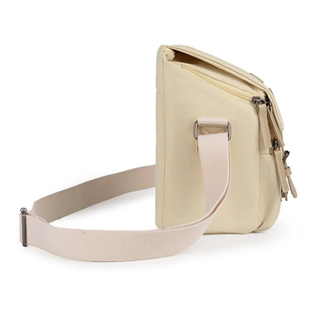 CWATCUN N1 Size M Portable Canvas Camera Storage Crossbody Bag for 1 Camera + 2 Lens - Beige - 2