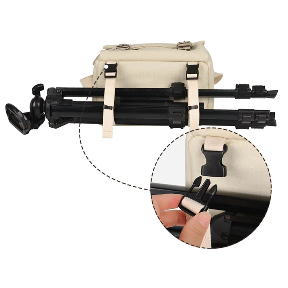 CWATCUN N1 Size M Portable Canvas Camera Storage Crossbody Bag for 1 Camera + 2 Lens - Beige - 5