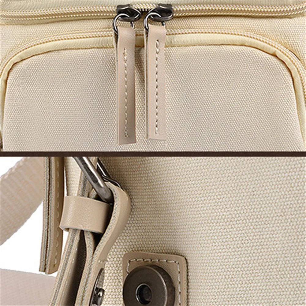 CWATCUN N1 Size M Portable Canvas Camera Storage Crossbody Bag for 1 Camera + 2 Lens - Beige - 6