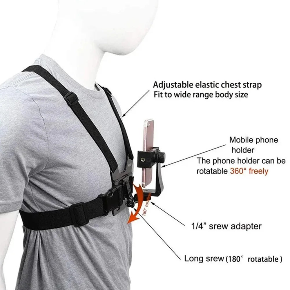 XD-27 Action Camera Mount Adjustable Chest Belt Nylon Strap with Phone Clip - 3