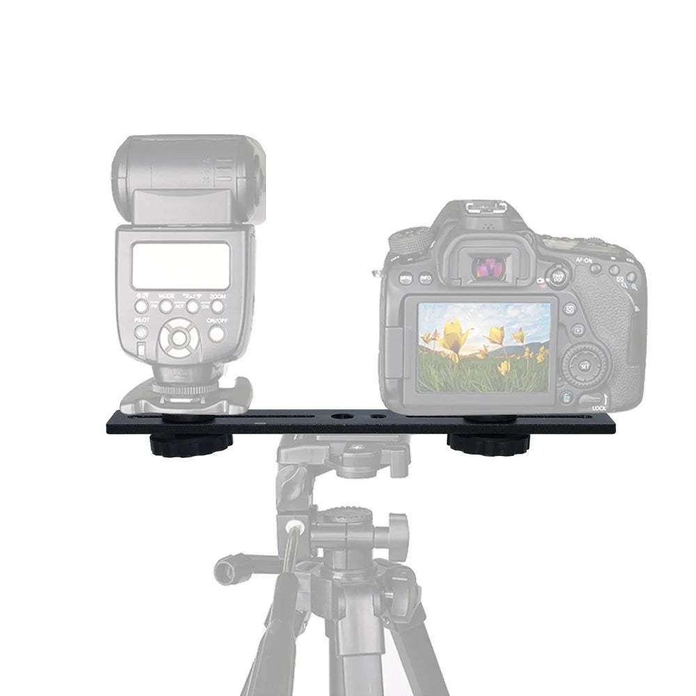 L084 1 / 4 Inch Dual Camera Mount Bracket Aluminum Alloy Extension Bar Bracket for DSLR LED Flash Light - 2