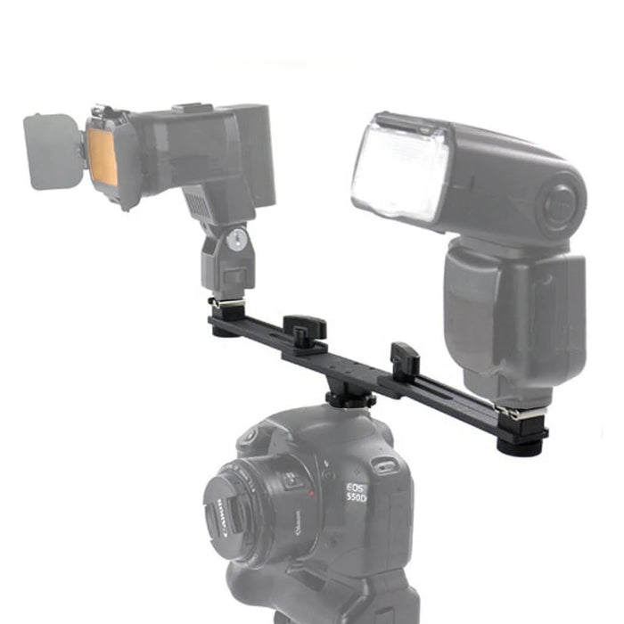 E019 Dual Hot Shoe Extension Bar Mount LED Fill Light / Flash Bracket Camera Accessories - 4